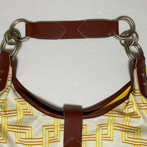 LeSportsac Yellow, White & Brown Nylon Hobo Bag With Faux Leather Trim, Rare - Picture 4 of 12